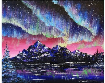 Northern Lights Painting Original Artwork Aurora Majestic Art