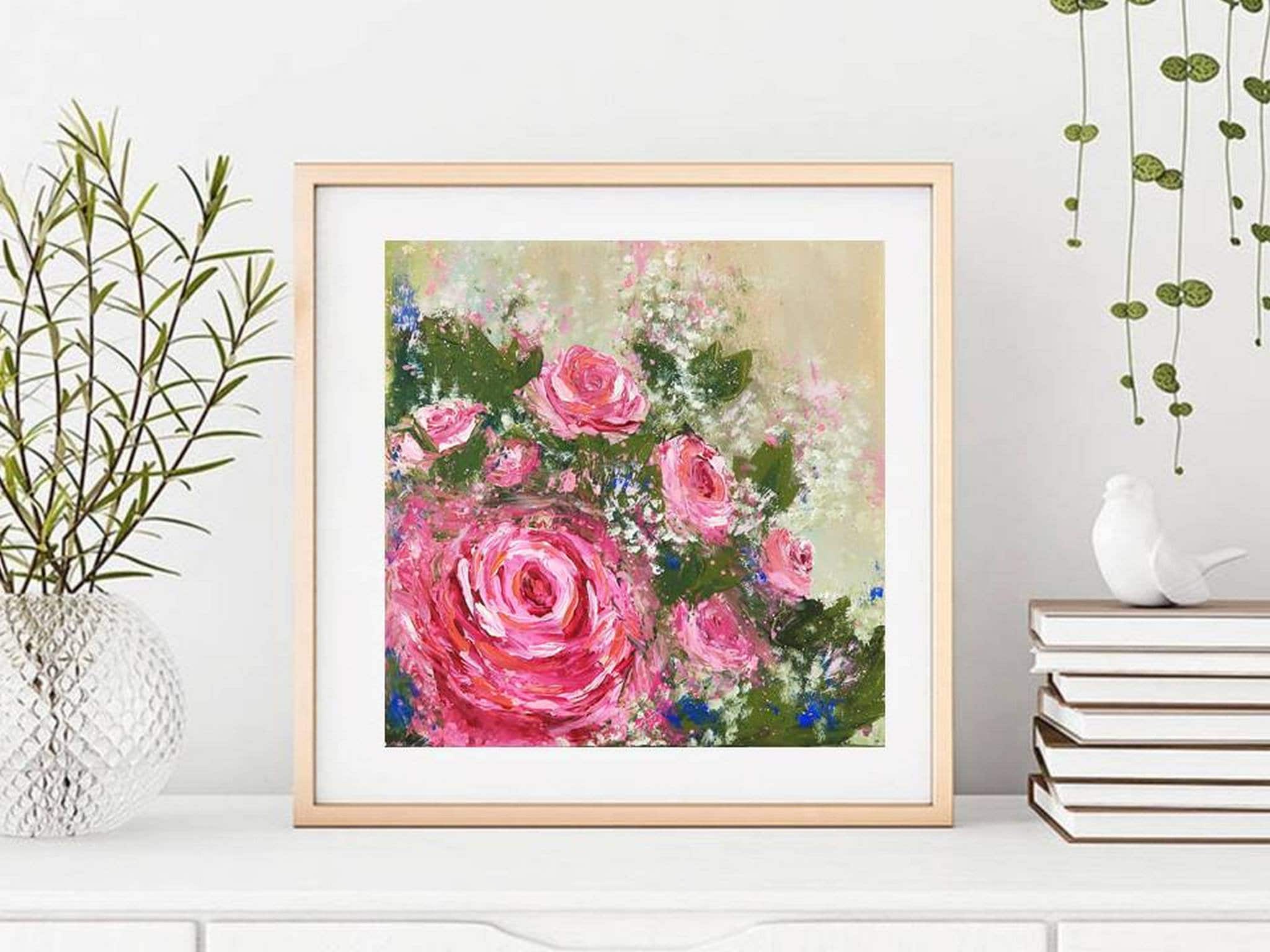 Pink Roses Painting Original Canvas Art Roses Bouquet Artwork | Etsy