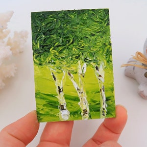 Pintura de árboles de abedul ACEO Impasto Óleo Árboles Obra de arte Pintura pequeña Arte de pared Arte original Pintura de paisaje 2,5 por 3,5 pulgadas de Julia Datta