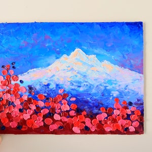 Glacier National Park Painting Mountain Wall Art Hiking Landscape Travel Original Art Impasto Painting Above Bed Art 6 by 8&quot; by Julia Datta