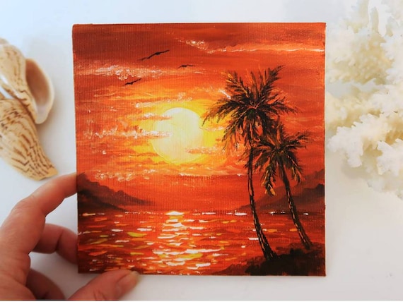 Sunset Acrylic Painting on Canvas, Original Art, Abstract Art