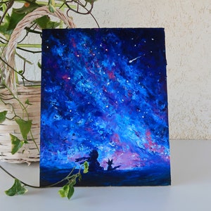 Little Prince Painting Milky Way Original Art Galaxy Oil Painting Galaxy Wall Art Space Painting Night Sky Wall Art Stars Decoración del hogar