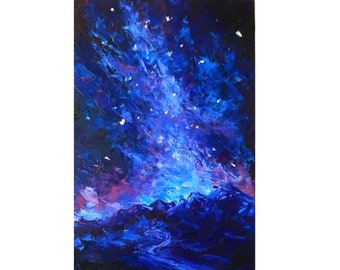 Milky Way Original Painting Galaxy Oil Painting Galaxy Wall Art Space Painting Night Sky Wall Art Stars Home Decor