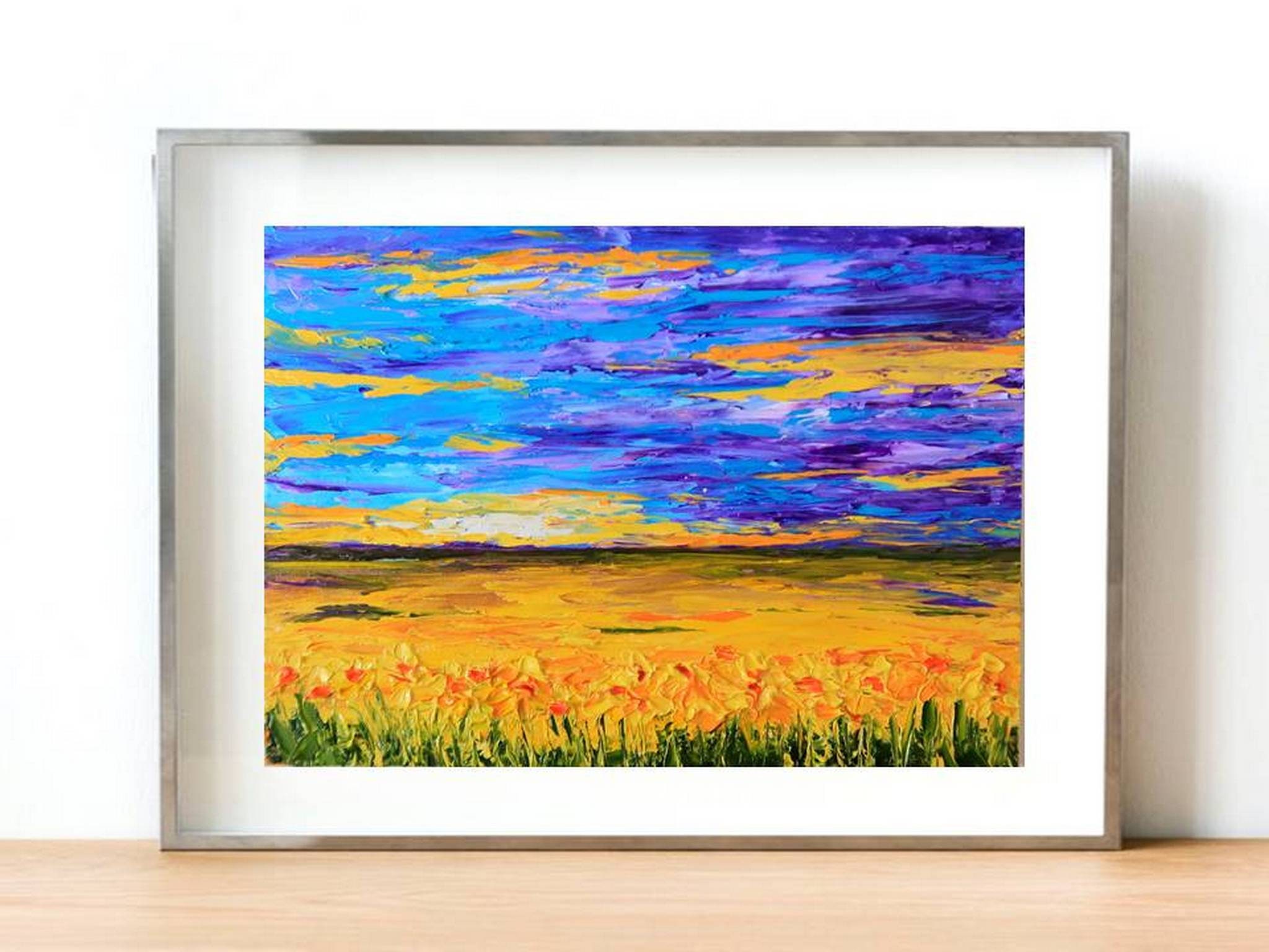 ひまわりの絵画 テキサス オリジナルアート ひまわり畑 小さな絵画