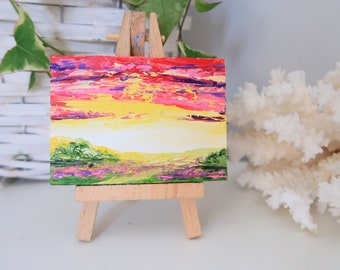 トスカーナの絵画 ACEO インパスト ラベンダー アート イタリアの風景 オリジナル ウォール アート インパスト 油絵 2.5 x 3.5 インチ ジュリア ダッタ作