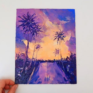 Sunset Painting on Canvas Arte original Arte abstracto Arte oceánico Arte moderno Nubes Arte marino Sala de estar Arte de pared Pintura pequeña