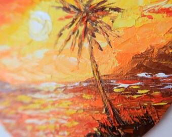 ハワイ絵画 ラウンド トロピカル ビーチ オリジナルアート 海景