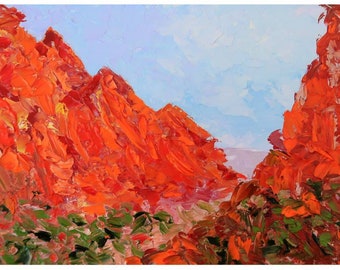 Arizona Painting Mountain Original Art Southwest Landscape Impasto Oil Painting Small Artwork Above Bed Art 5 by 7" by Julia Datta