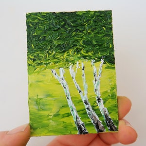 Abedules Pintura ACEO Impasto Árboles Óleos Obra de Arte Pequeña Pintura Mural Arte Original Arte Paisaje Pintura 2.5 por 3.5 en por Julia Datta