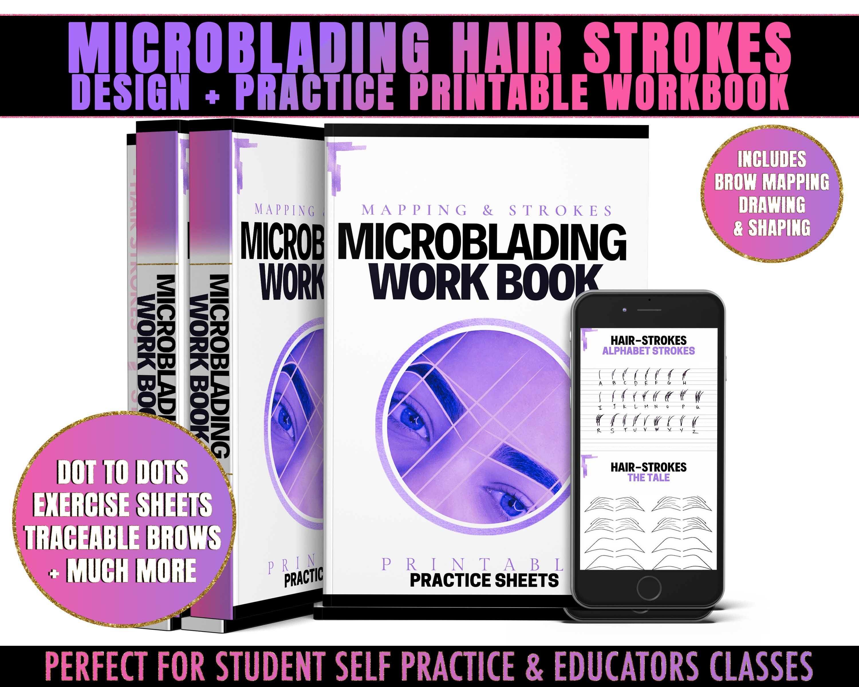 Microblading Hair Strokes Practice Student Workbook Home Etsy