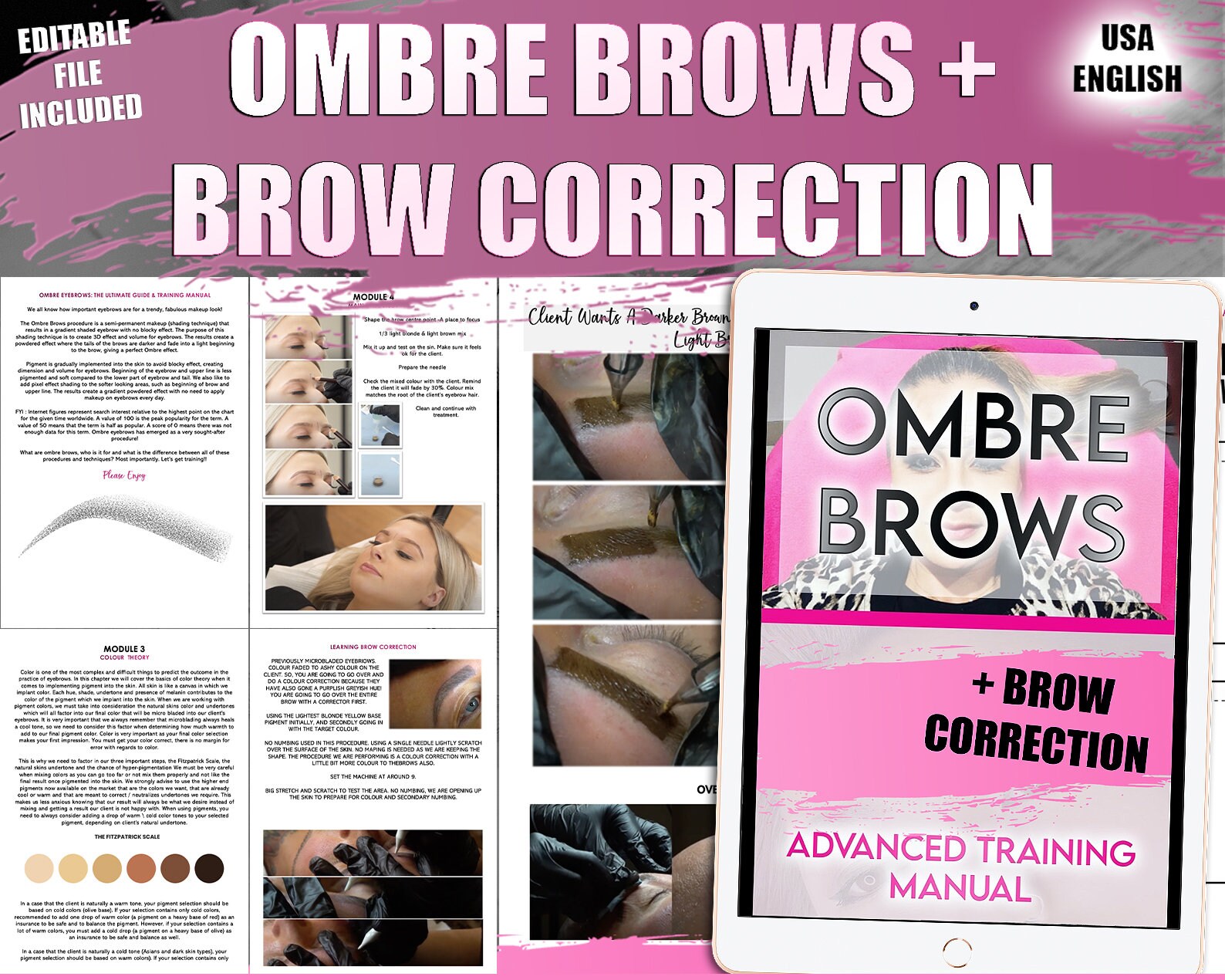 Ombre Powder Brows, Student Training Manual, Shaded, Eyebrows, PMU Ar…