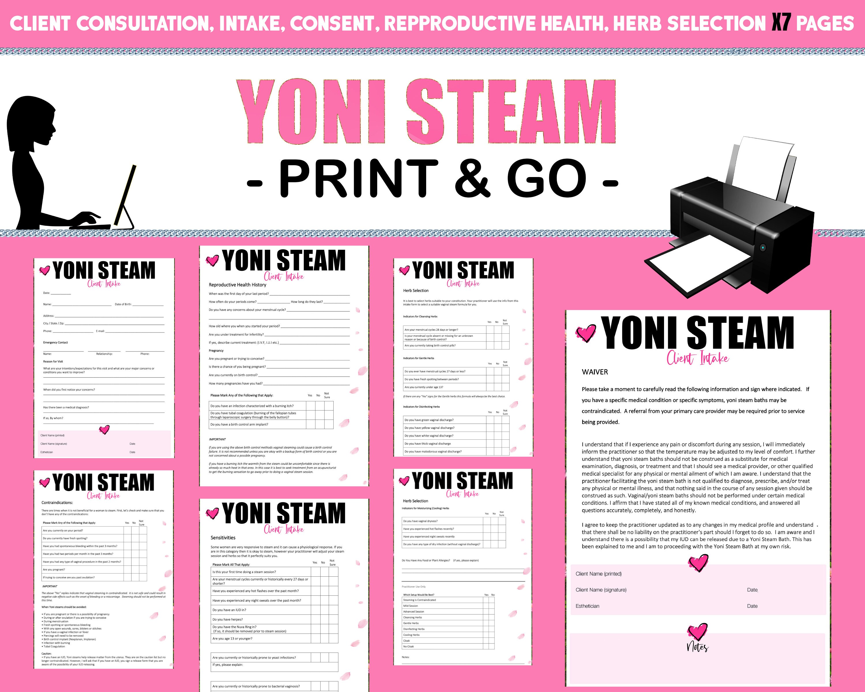 Yoni Steaming PRINTABLE Consent Forms, Vaginal Steam Consultation, V …
