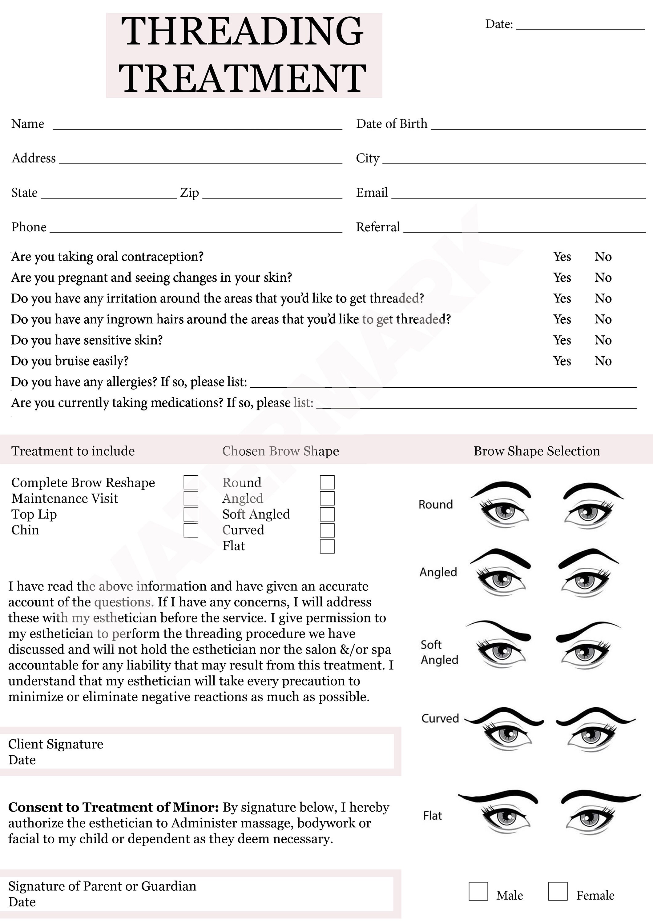 Brow Threading Consent Forms Eyebrows Facial Chin Lip | Etsy