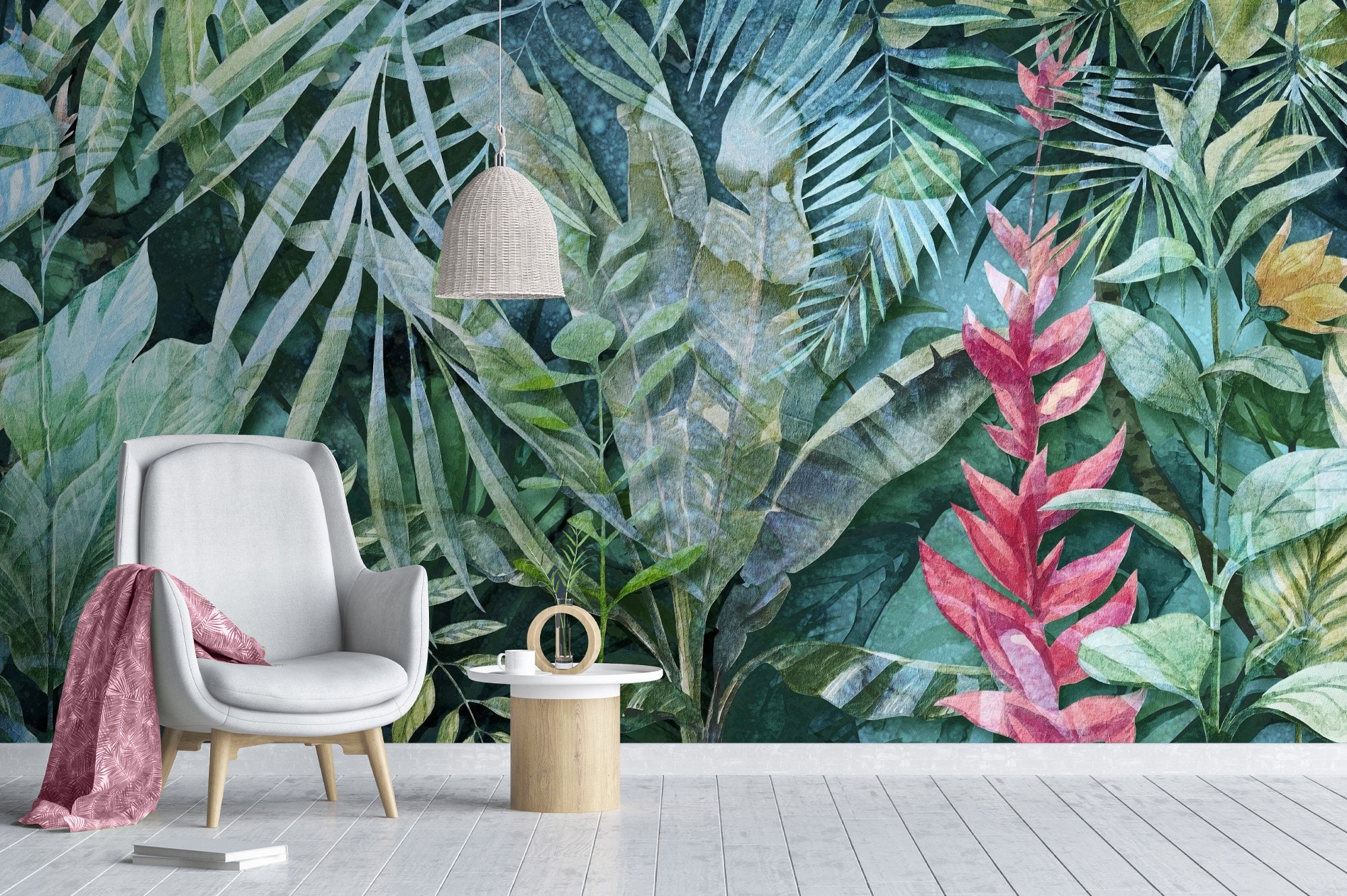 Jungle Wallpaper Mural Jungle Leaves Peel and Stick or | Etsy