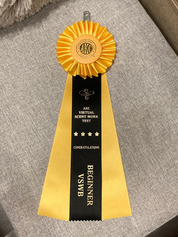 AKC Virtual Scent Work Title Ribbon Rosette - Beginner, Intermediate, Experienced (Rosette Center Style Varies, see item description)