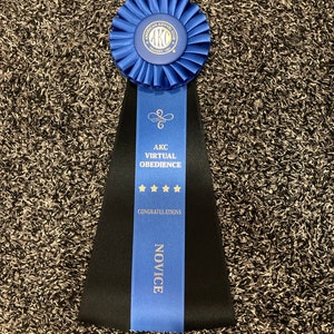 AKC Virtual Obedience Title Ribbon Rosette - Beginner Novice, Novice (Rosette Center Style Varies, see item description)