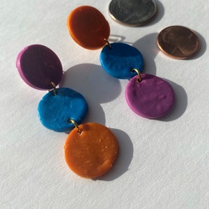 Colorblock multi-color drop polymer clay earrings