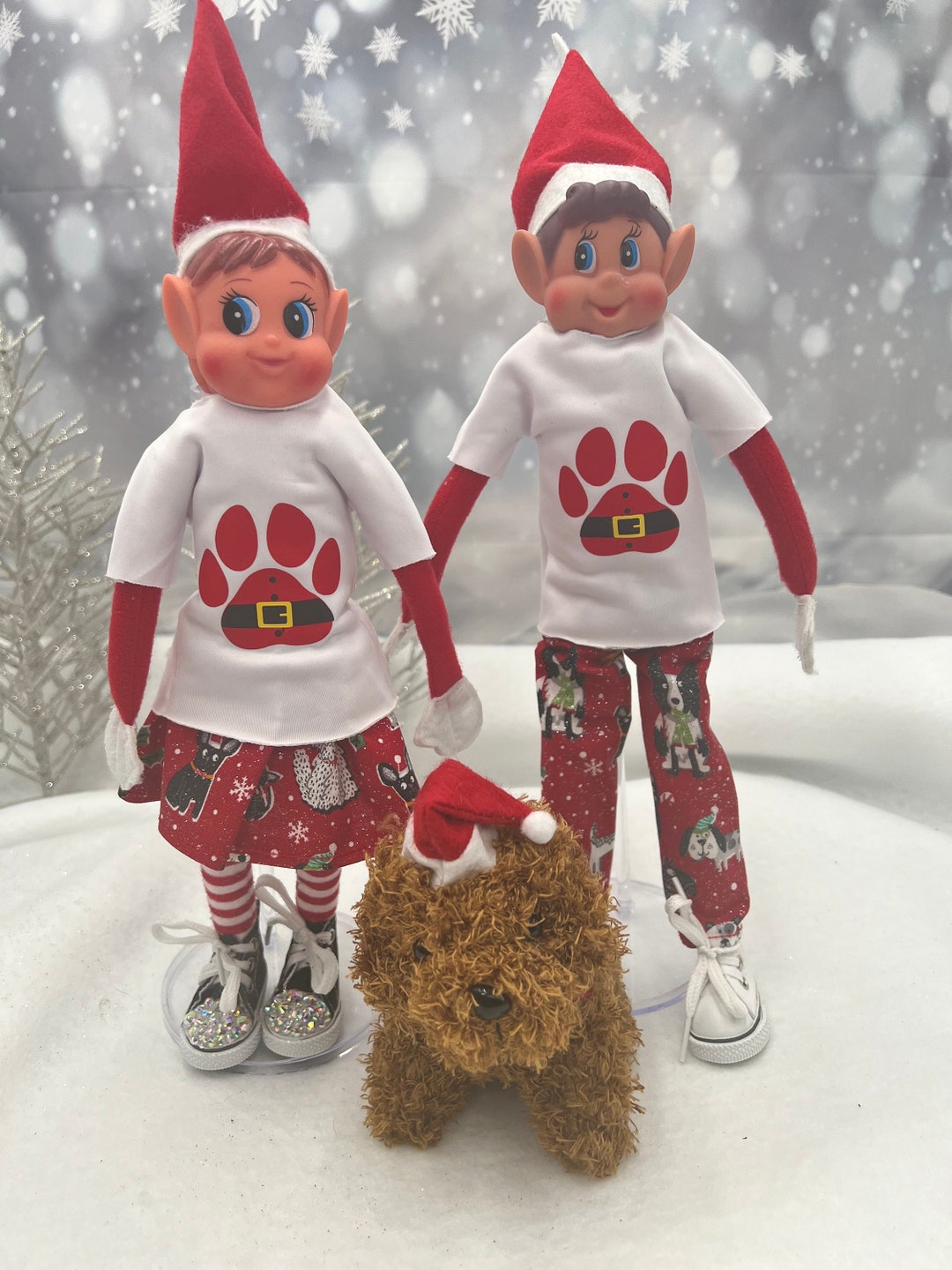 Santa Dog Themed Christmas Outfit for Elf Skirt or Pants and Shirt. Paw