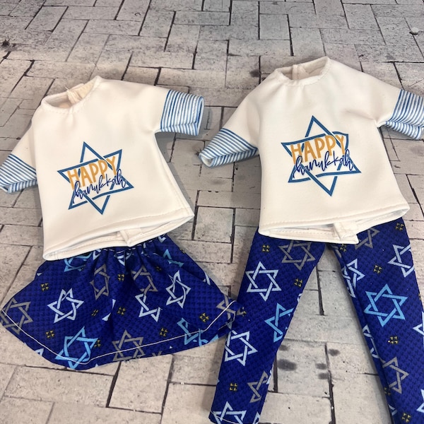 Chanukka Elfen Outfit: Davidstern Shirt & Blaue Menora Hose