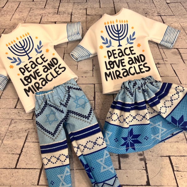 Elfen Chanukka Outfit: "Peace Love Miracles" Shirt, Rock oder Hose