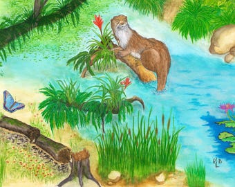 OTTER WETLAND- Watercolor Art Print/Giclée Reproduction - Wall Art