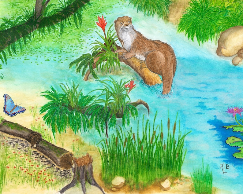 OTTER WETLAND- Watercolor Art Print/Giclée Reproduction - Wall Art bild 1