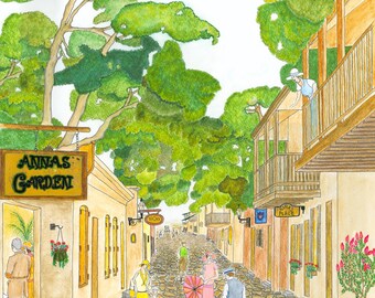 DOWNTOWN SHOPS - Watercolor Art Print/Giclée Reproduction - Wall Art