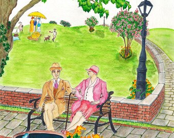 THE PARK BENCH - Watercolor Art Print/Giclée Reproduction - Wall Art