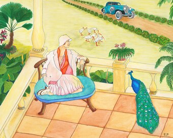 PEACOCK PATIO - Watercolor Art Print/Giclée Reproduction - Wall Art