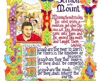01- SERMON On The MOUNT-  ILLUMINATIONS 01 - Beatitudes Part I - Watercolor Art Print/Giclée Reproduction - Wall Art