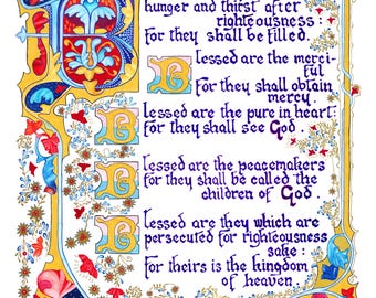 02- SERMON On The MOUNT-  ILLUMINATIONS 02 - Beatitudes Part 2 - Watercolor Art Print/Giclée Reproduction - Wall Art