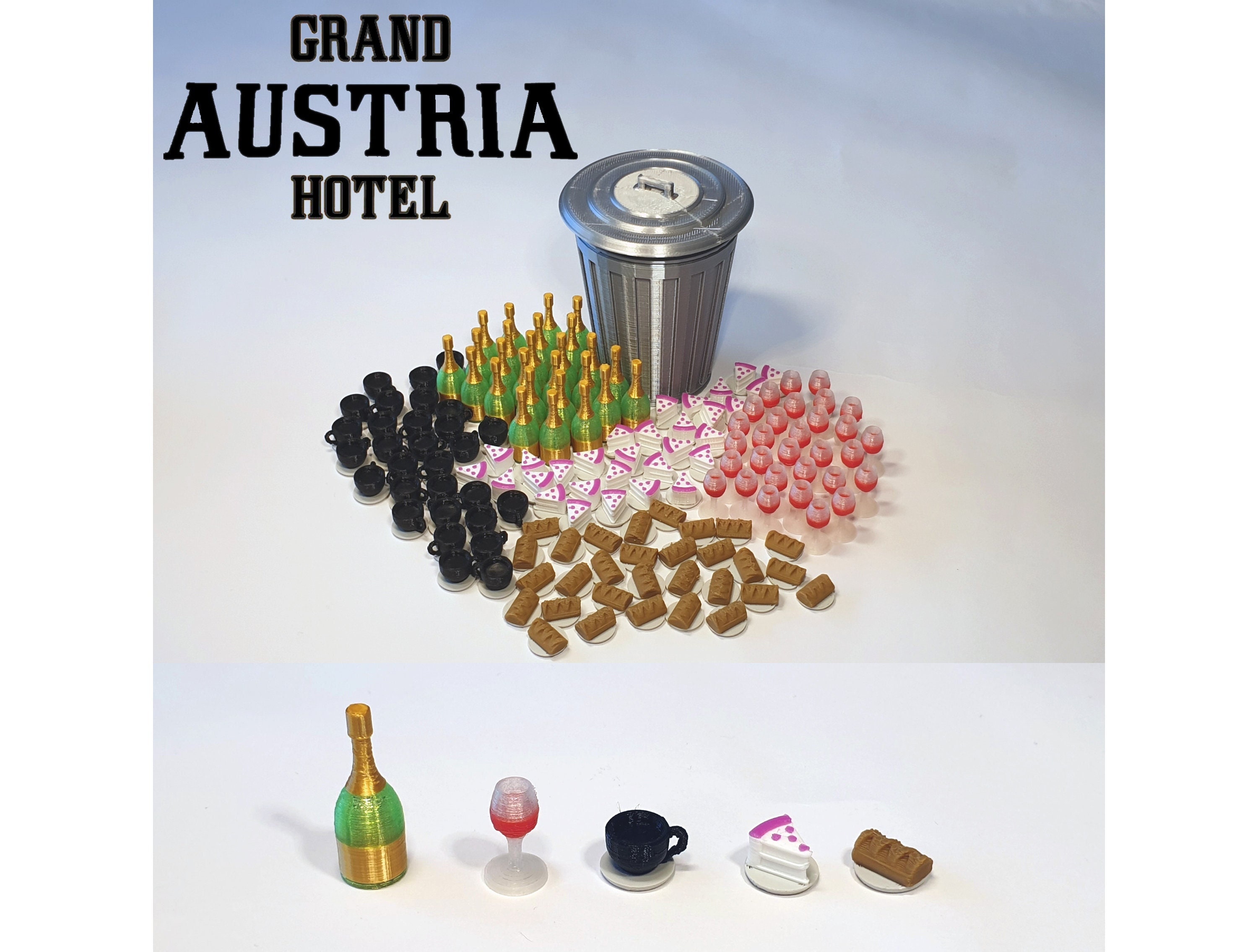 Grand Austria Hotel – 145 food meeples + spacious basket – complete package - 3d token - CHAMPAGNE