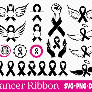 Fita de câncer Svg Fita de câncer de mama Svg Fita rosa Svg Fita de câncer com asas Svg Starbucks Fita de câncer Arquivos Svg para Cricut
