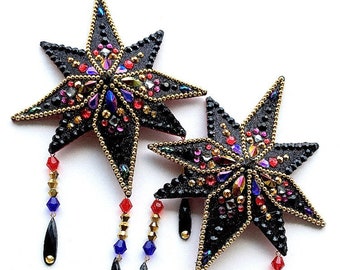 Black star nippies with pearls, burlesque, nipple cover, nipple pasties stars, nipple cover