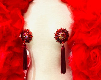 Set Boa vegan tulle with tassels cabaret showgirl costume, burlesque