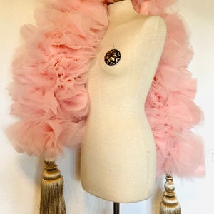 Pink fluffy tulle boa with tassels vegan cabaret showgirl costume, burlesque