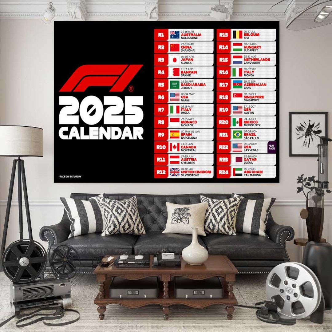 2025 F1 Kalender FIA und Formel 1 kündigen Kalender für 2025 an Poster, Wanddekoration