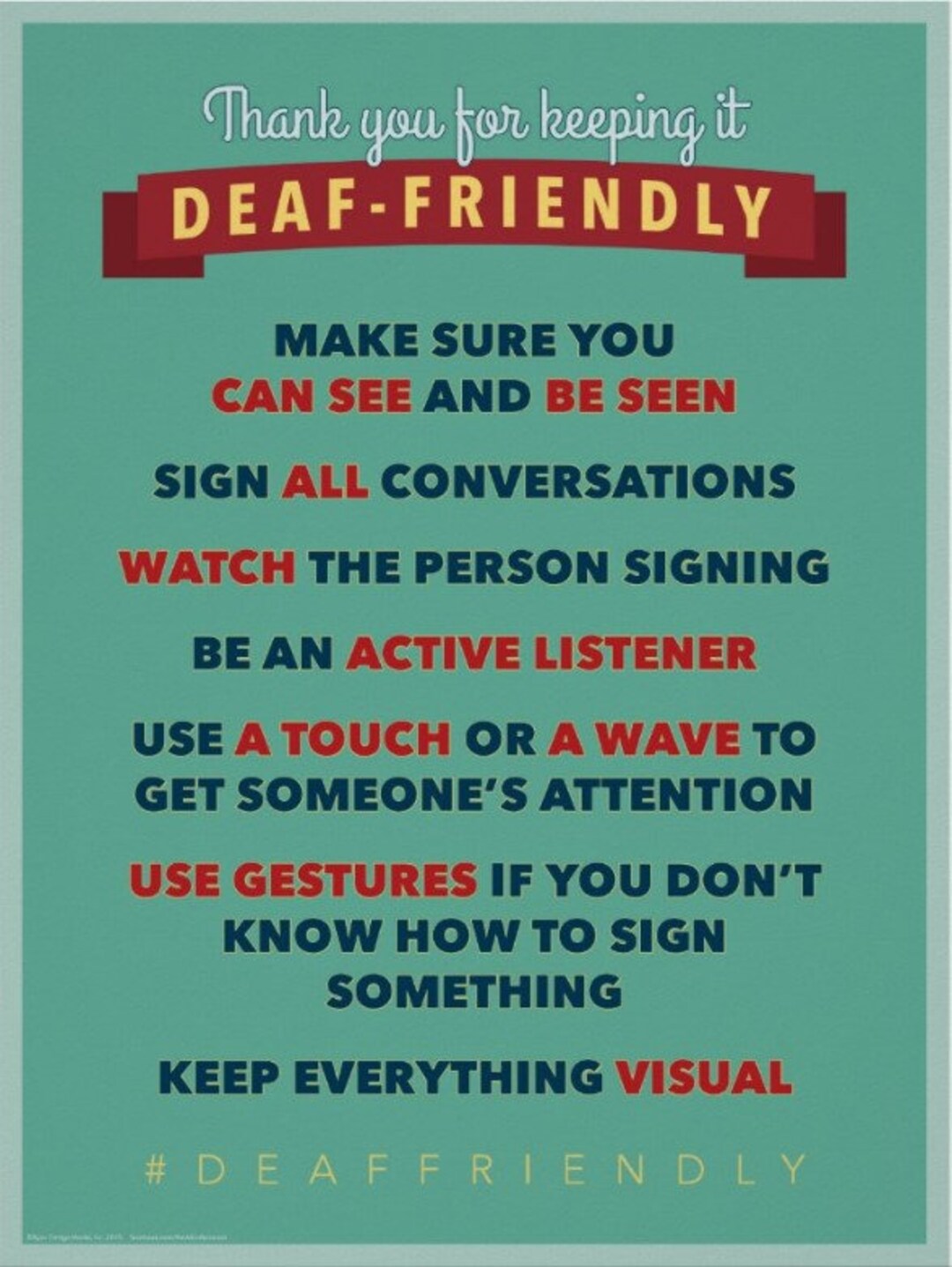 Thanks for Keeping It Deaf Friendly. an ASL Poster Etsy