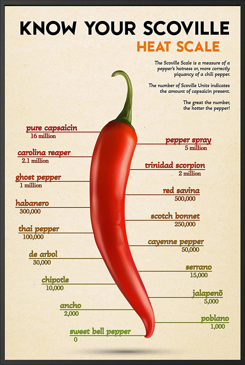 Vintage Pepper Scoville Scale Wall Art Knowledge Poster For - Temu