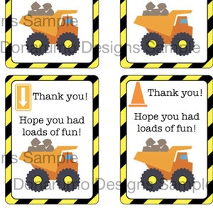 Kid's Construction Dump Truck Cone Loads Of Fun Time Birthday Party Merci Favor Card Gift Tag PDF imprimable Téléchargement instantané