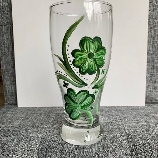 Shamrock Clover Lucky St. Patrick's Day Painted Pilsner Glass