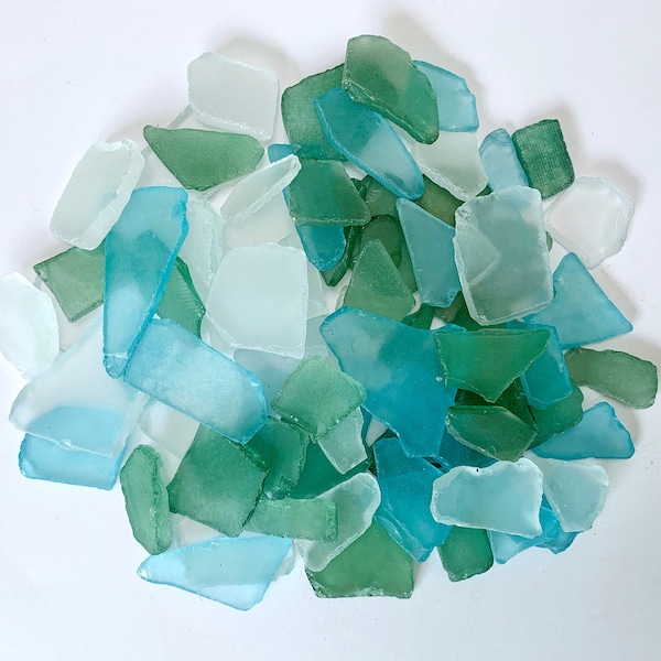 Sea Glass Ocean Beach Mix Clear White Green Aqua Teal Turquoise Blue Tumbled Frosted Glass