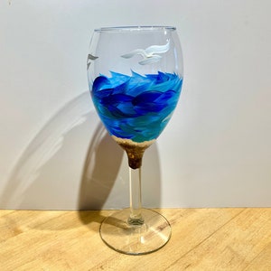 Painted Ocean Beach Waves Wine Glass
