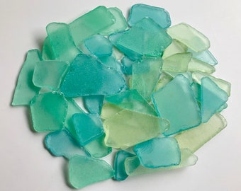 Sea Glass Ocean Beach Mix Bulk Light Green Yellow Aqua Turquoise Blue Tumbled Glass