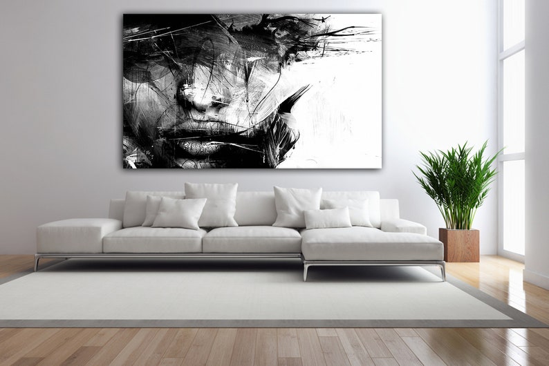 Various Sizes Picture Wall Art Decoration Abstract Black and White Female Face Canvas Wall Art Framed Print