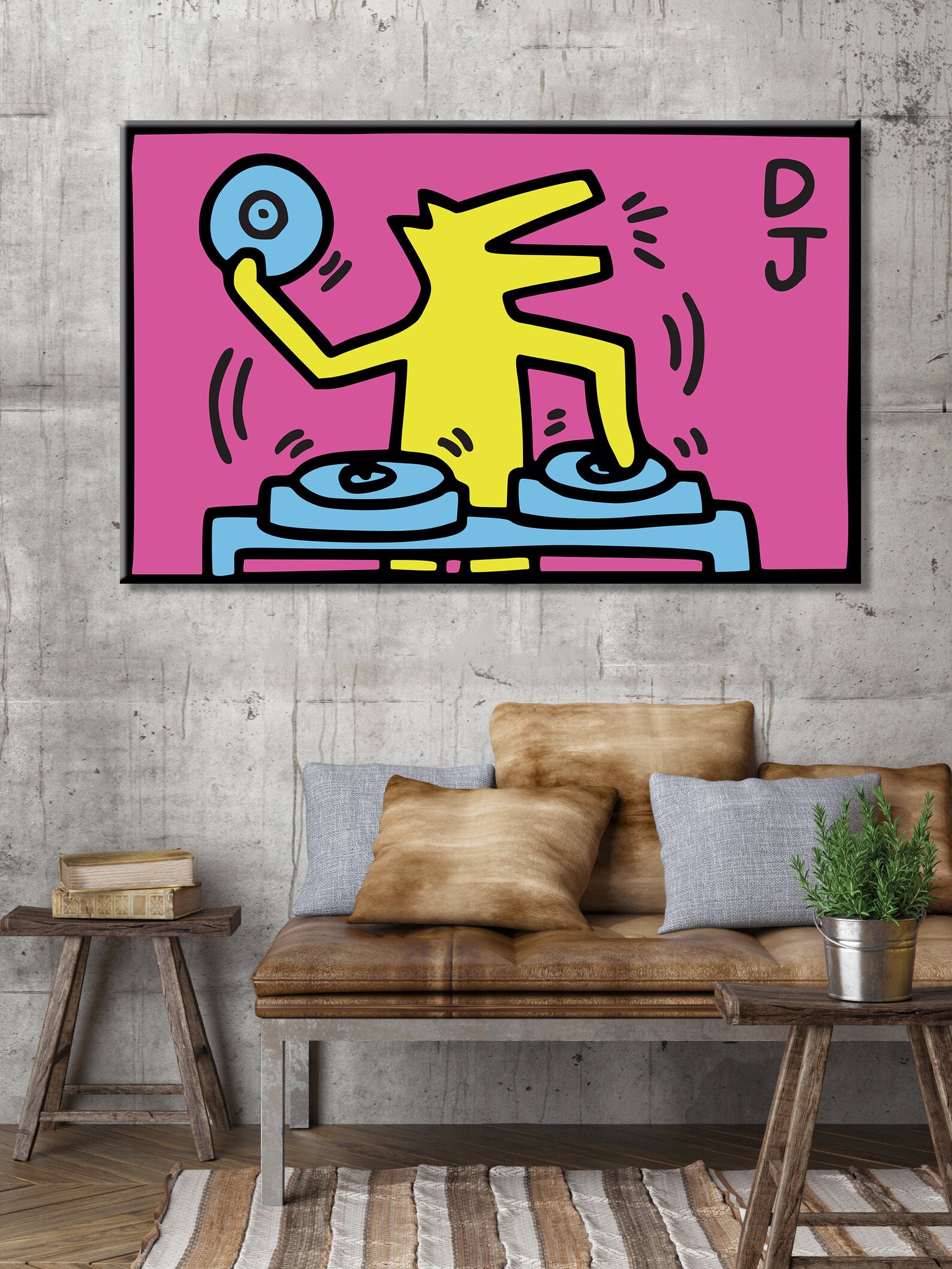 Keith Haring DJ Dog Artwork 1987 Graffiti Pop Art Canvas Pop Etsy