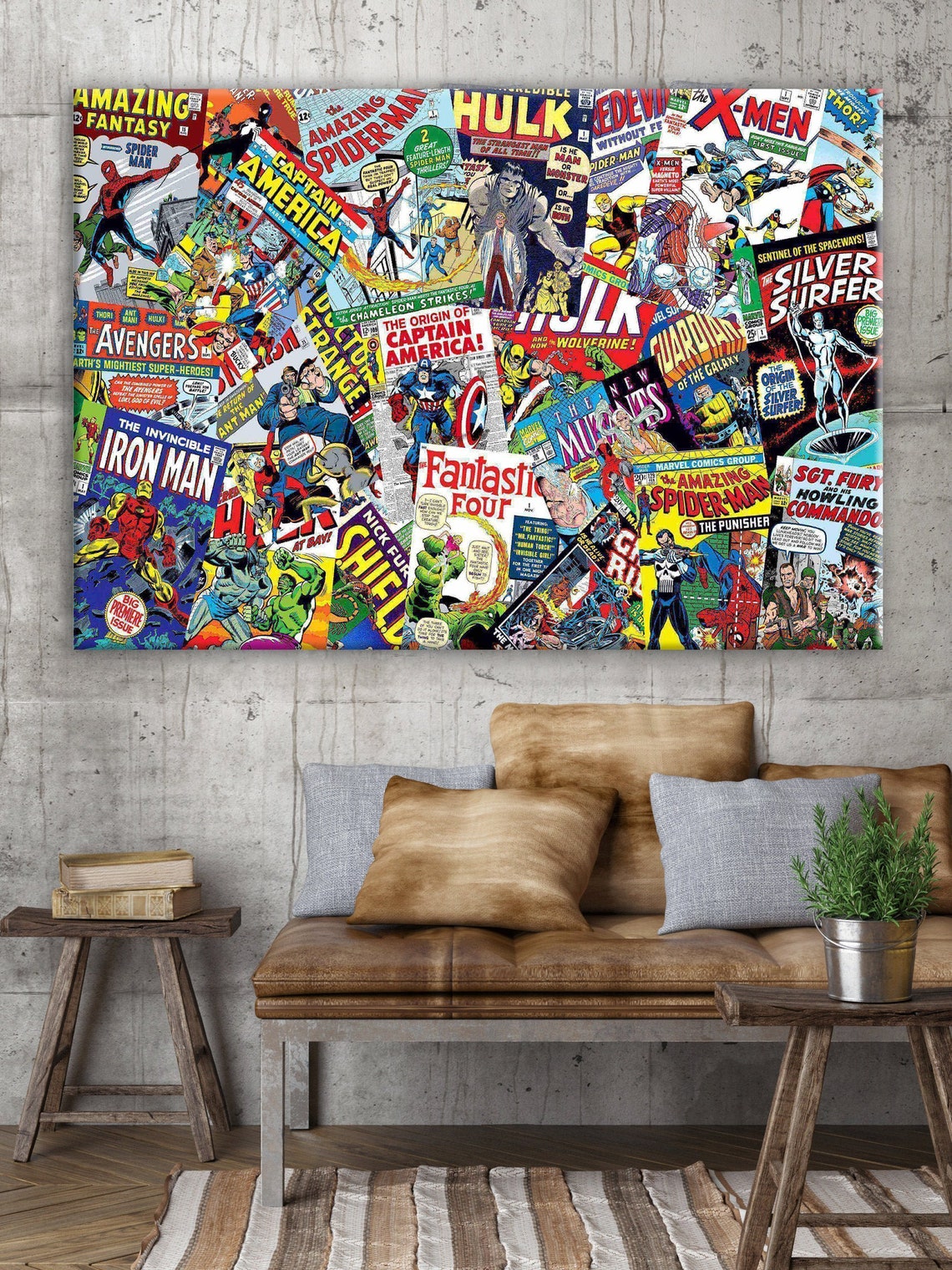 Marvel Collage Super Heroes Retro Canvas Wall Art Framed Etsy