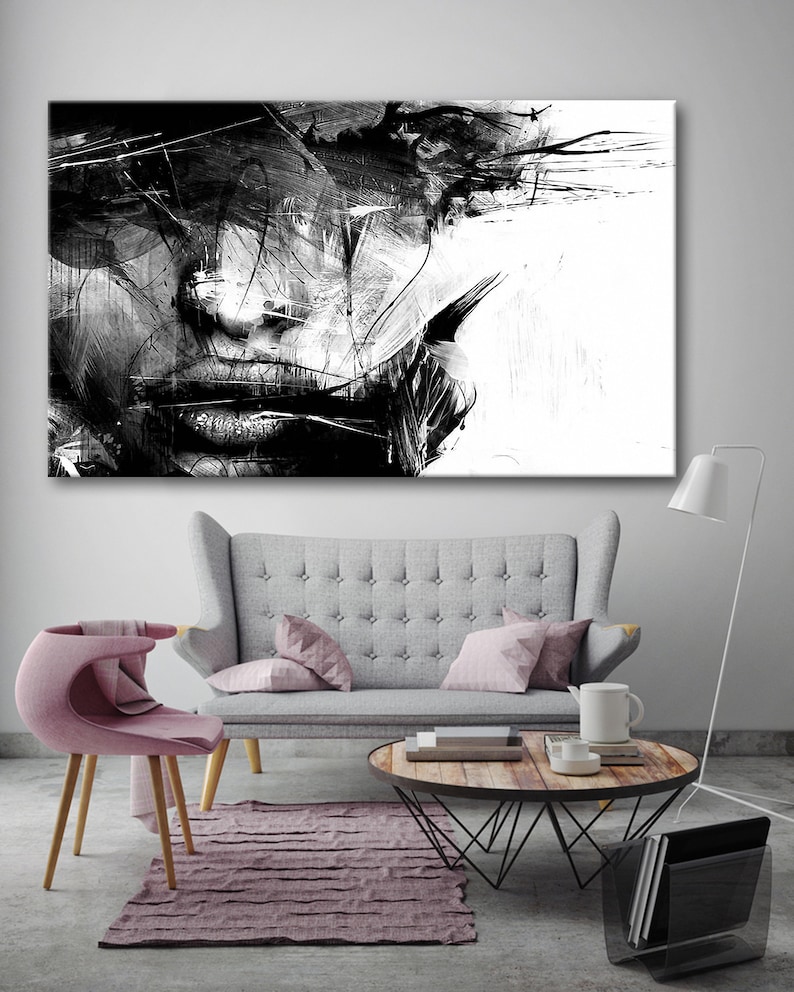 Various Sizes Picture Wall Art Decoration Abstract Black and White Female Face Canvas Wall Art Framed Print