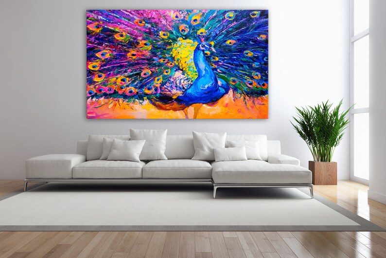 Colorful Peacock Artwork Canvas Pastel Painting Printed | Etsy