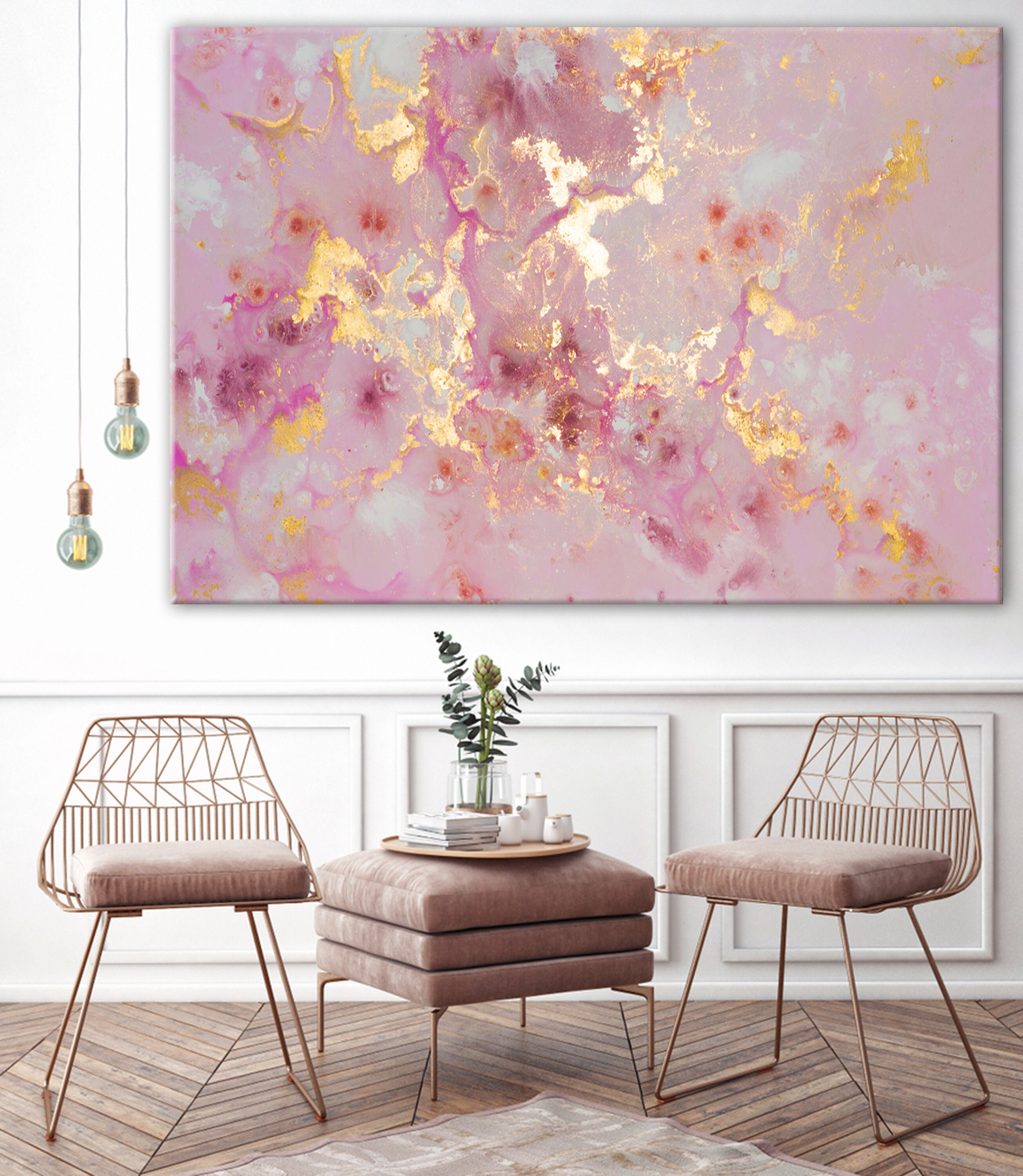 Pink And Gold Canvas Artwork Art Painting Print Background Etsy